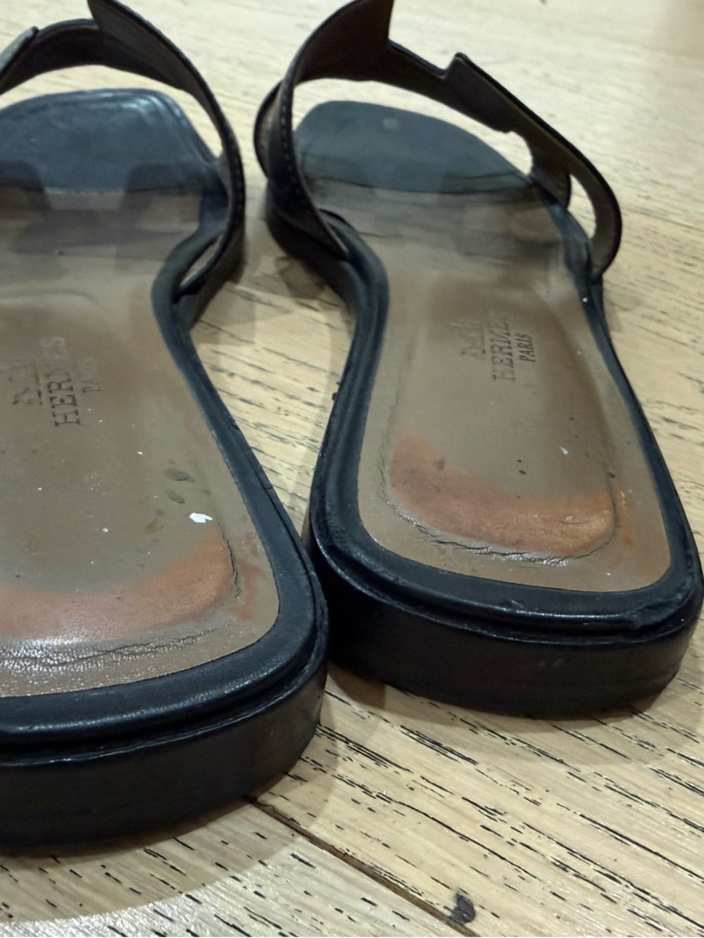 Black Leather Slide Sandals by Hermes (Oran) - Picture 3 of 4